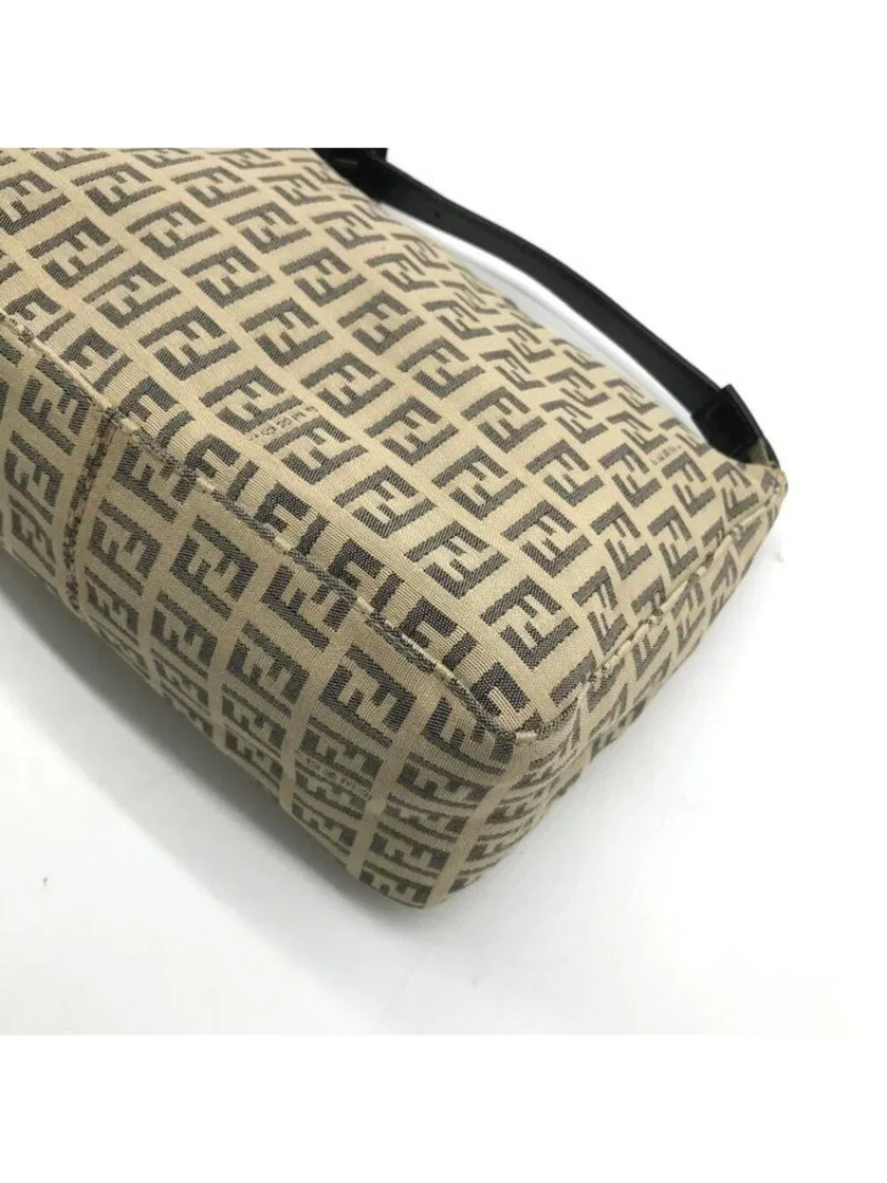 Fendi Zucchino Canvas Pouch Hand FF Logo Beige Case